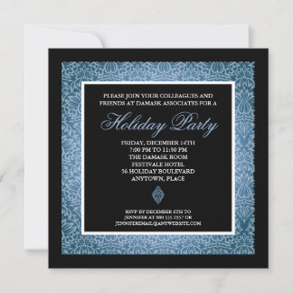 Classic Blue Damask Corporate Holiday Party Invitation