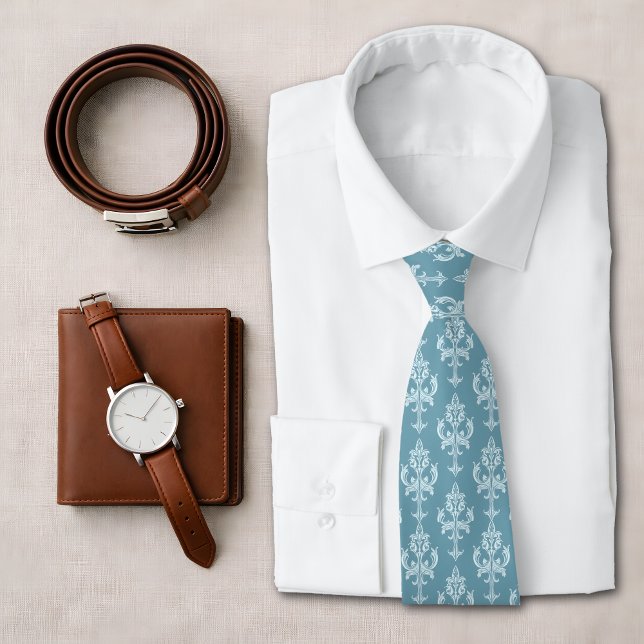 Classic Blue Damask Victorian Ornamental Pattern Tie (Creator Uploaded)