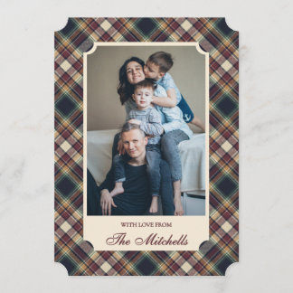 Classic Blue Dark Green Red Plaid Pattern Holiday Card