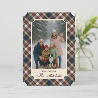 Classic Blue Dark Green Red Plaid Pattern Holiday Card