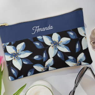 Classic Blue Elegant Floral Minimal Accessory Pouch