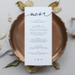 Classic Blue Elegant Navy White Monogram Menu<br><div class="desc">slim menu to match the collection
*if you would like more paper options this design can be transferred to a slim program
*or for more help contact me</div>