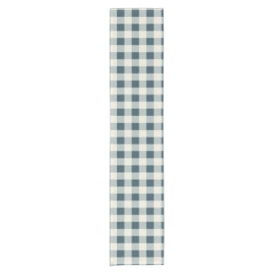 Classic Blue Farmhouse Gingham Style Short Table Runner