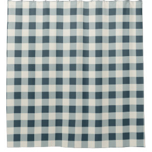 Classic Blue Farmhouse Gingham Style Shower Curtain