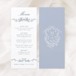 Classic Blue Floral Border Wedding Menu<br><div class="desc">Elegant blue floral border wedding menu with a floral crest and monograms on the back.
For more advanced customisation of this design,  please click the DESIGN TOOL BUTTON above!</div>