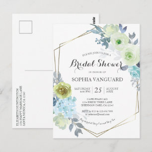 Classic Blue Floral Bridal Shower Invitation  Postcard