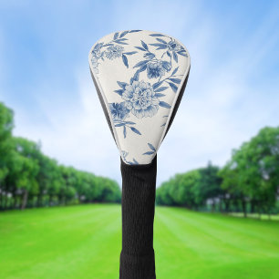 Classic Blue Floral Toile Watercolor Pattern White Golf Head Cover