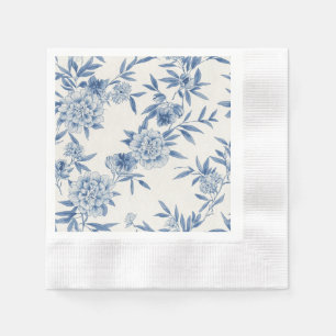 Classic Blue Floral Toile Watercolor Pattern White Napkin