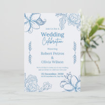 Classic Blue Floral Wedding Invitation