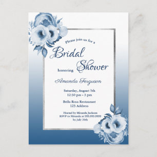 Classic blue florals bridal shower invitation postcard