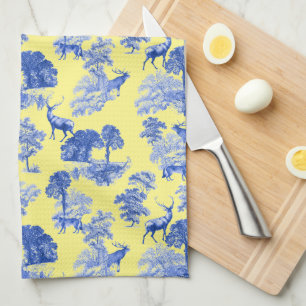 Classic Blue French Toile Deer Forest Pattern Tea Towel
