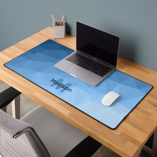 Classic Blue geometric mesh ombre pattern Monogram Desk Mat (Office 2)