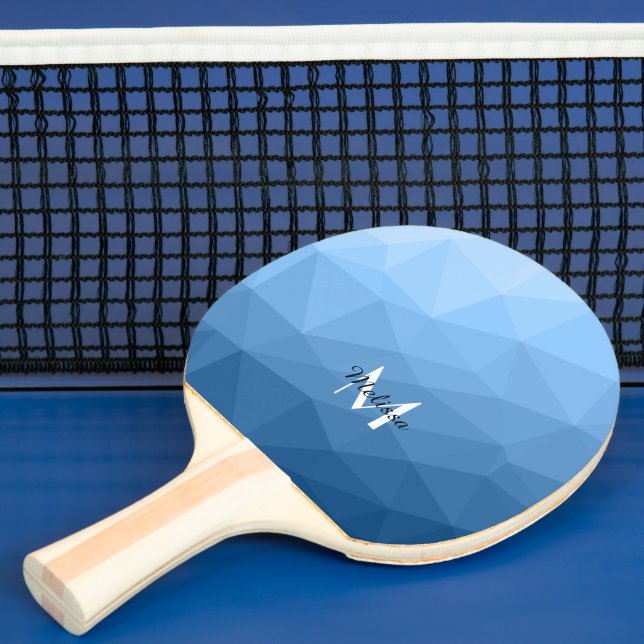 Classic Blue geometric mesh ombre pattern Monogram Ping Pong Paddle (Insitu)