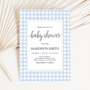 Classic Blue Gingham Baby Shower Invitation