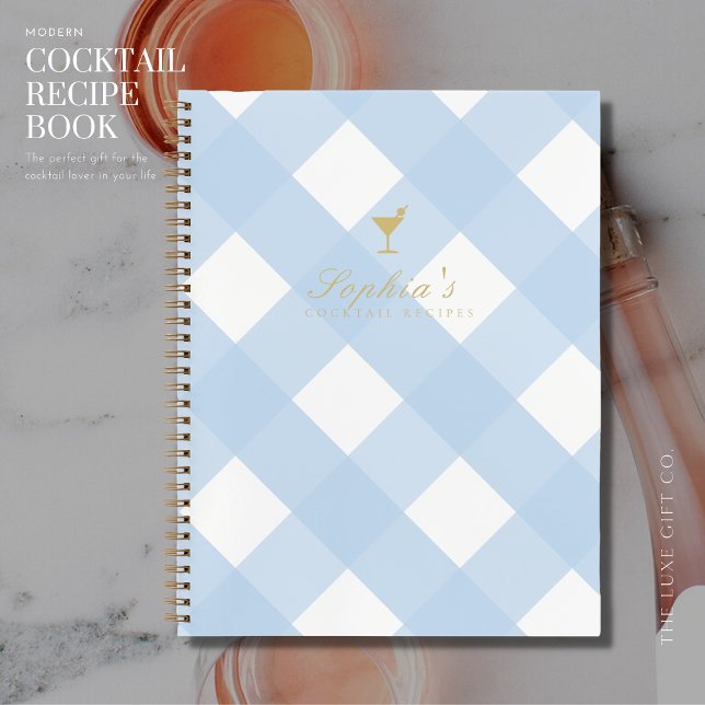 Classic Blue Gingham Blank Cocktail Recipe Notebook (Creator Uploaded)