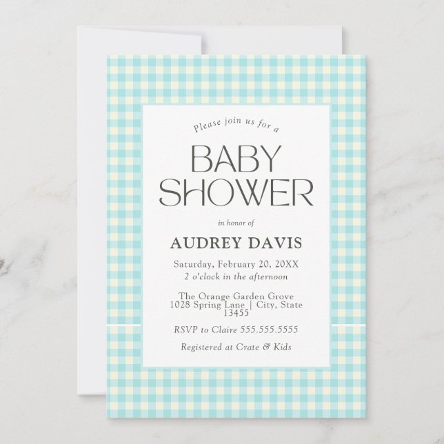 Classic Blue Gingham Boy Baby Shower Invitation (Front)