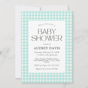 Classic Blue Gingham Boy Baby Shower Invitation