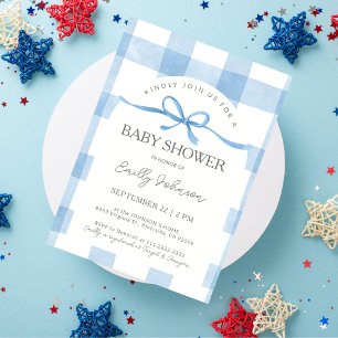 Classic Blue Gingham Boy Baby Shower Invitation