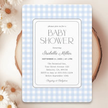 Classic Blue Gingham Boy Baby Shower Invitation