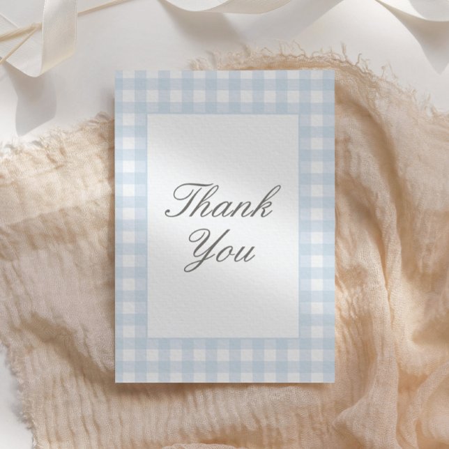 Classic Blue Gingham Boy Baby Shower Thank You Card (Creator Uploaded)