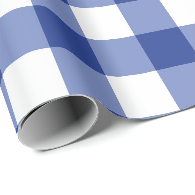 Classic Blue Gingham Medium Scale Plaid  Wrapping Paper (Roll Corner)
