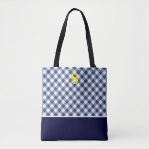 Classic Blue Gingham Monogram Tote Bag