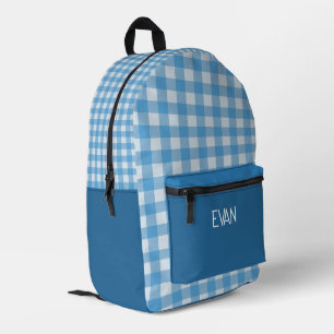 Classic BLUE Gingham Pattern Personalised School Printed Backpack