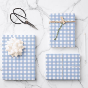 Classic Blue Gingham Plaid Wrapping Paper Sheet