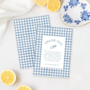 Classic Blue Gingham Rattle Boy Baby Shower Thank You Card
