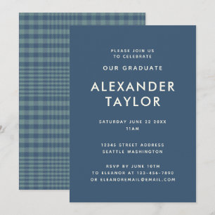 Classic Blue Glen Plaid Pattern Graduation  Invitation