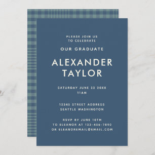 Classic Blue Glen Plaid Pattern Graduation  Invitation