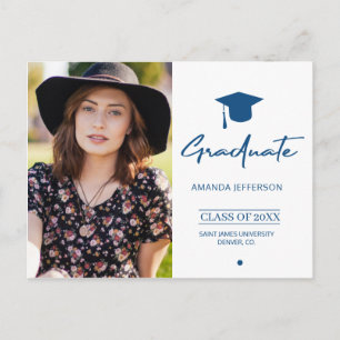 Classic Blue Graduation   Modern script photo Postcard