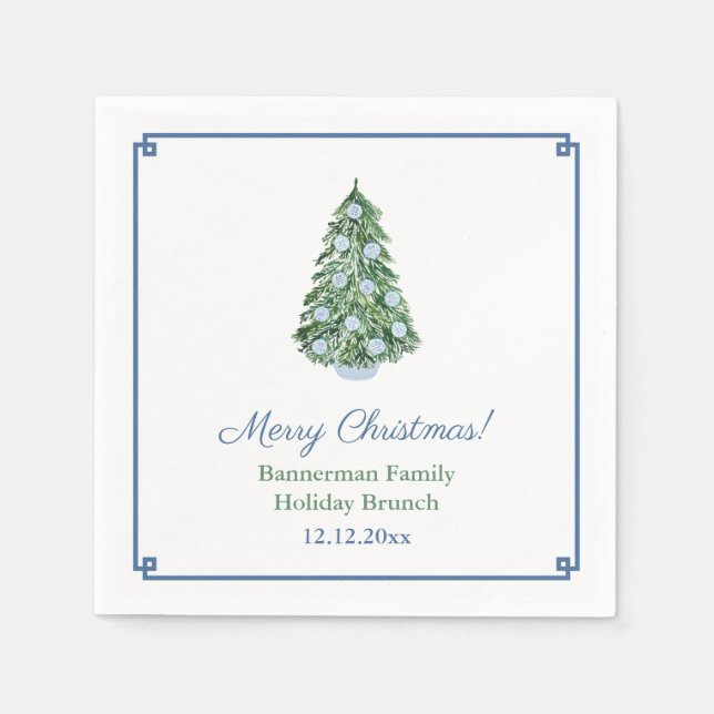 Classic Blue Green Chinoiserie Christmas Party Napkin (Front)