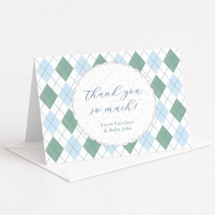 Classic Blue Green Golf Ball Baby Boy Shower Thank You Card