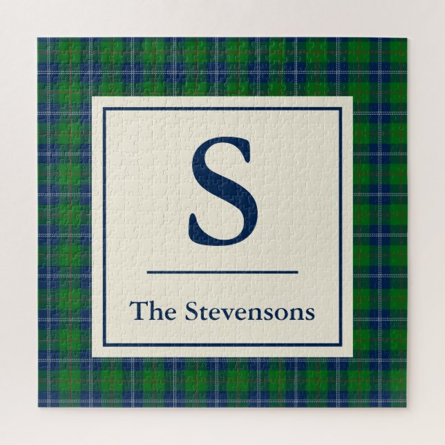 Classic Blue Green Tartan Plaid Personalised Jigsaw Puzzle (Vertical)