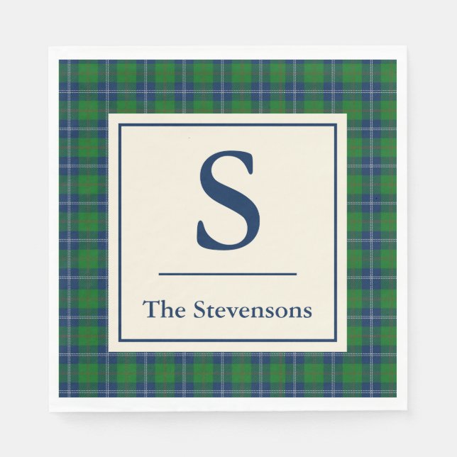 Classic Blue Green Tartan Plaid Personalised  Napkin (Front)