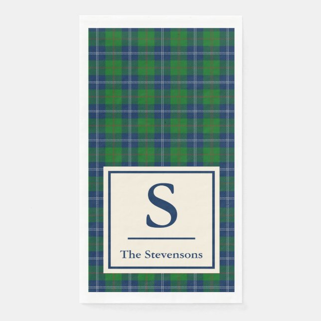 Classic Blue Green Tartan Plaid Personalised  Napkin (Front)
