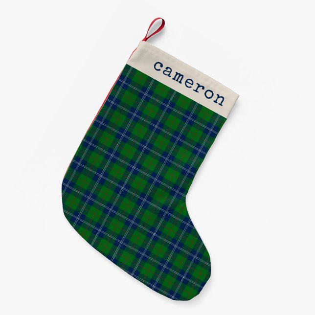 Classic Blue Green Tartan Plaid Personalised  Small Christmas Stocking (Front (Hanging))