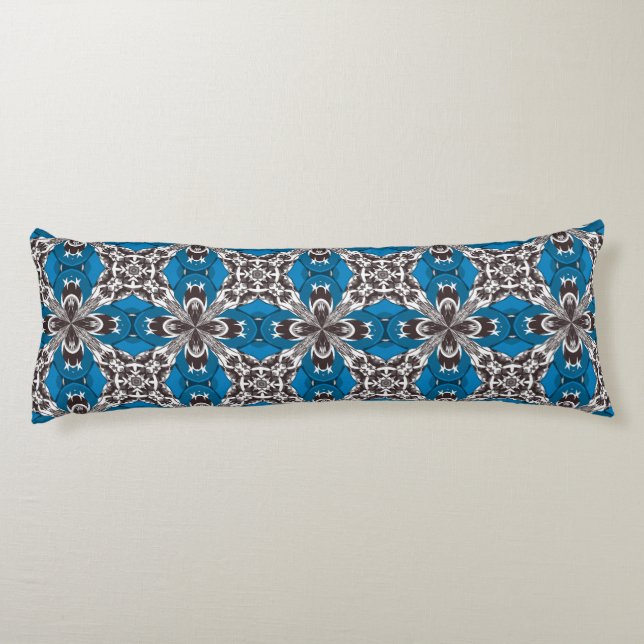 Classic Blue Grey and White Repeat Tile Pattern Body Cushion (Back)