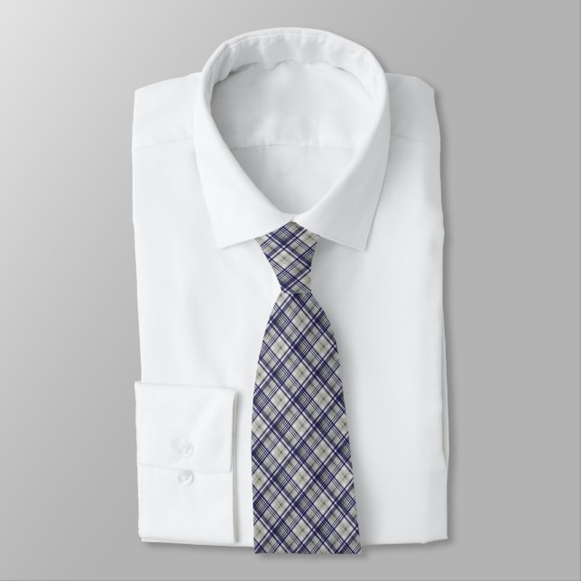 Classic Blue Grey Check Plaid Neck Tie (Tied)