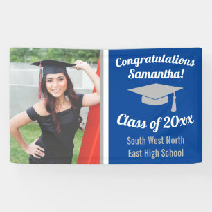 Classic Blue Grey Custom Photo Graduation Banner