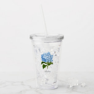 Classic Blue Hydrangea Flower with Name Acrylic Tumbler
