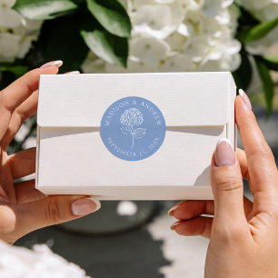 Classic Blue Hydrangea Personalized Wedding Round Sticker