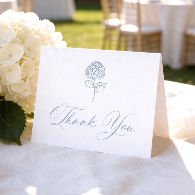 Classic Blue Hydrangea Photo Wedding Thank You Card (Creator Uploaded)