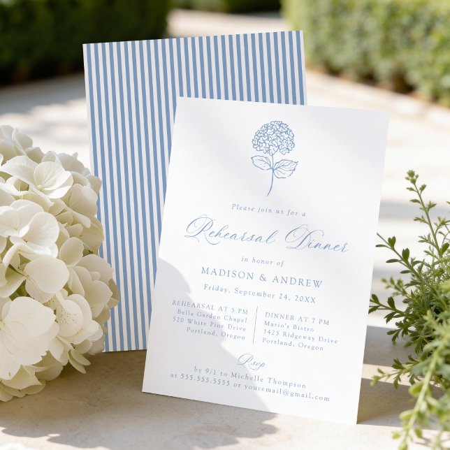 Classic Blue Hydrangea Wedding Rehearsal Dinner Invitation (Creator Uploaded)
