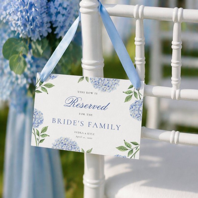 Classic Blue Hydrangea Wedding Reserved Row Card (Creator Uploaded)