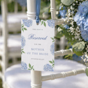 Classic Blue Hydrangea Wedding Reserved  Seat Card