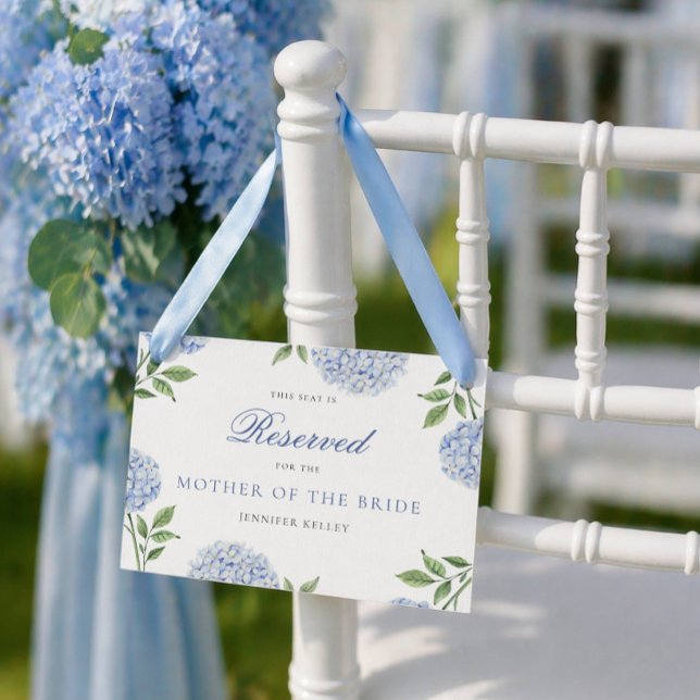 Classic Blue Hydrangea Wedding Reserved Seat Card (Creator Uploaded)