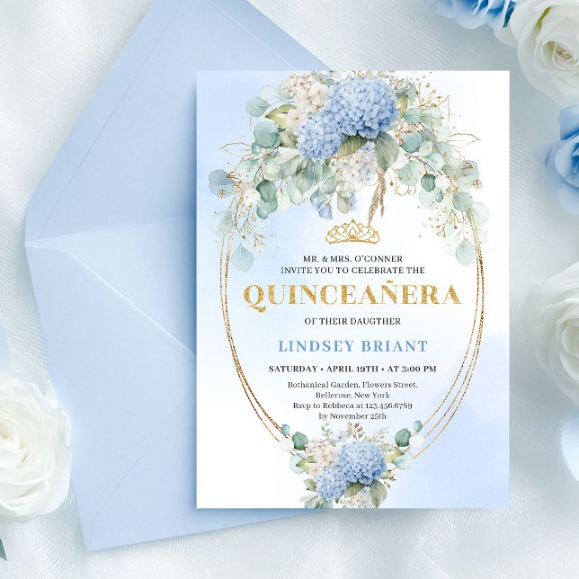 Classic Blue Hydrangeas Eucalyptus Quince Invite (Classic Blue Hydrangeas Eucalyptus Quince Invite)
