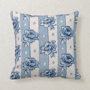 Classic Blue Ivory Floral Theme Pillow